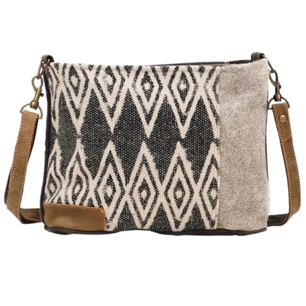Myra Bag Women's Cerulean Shoulder Bag Upcycled Canvas &‎ Cowhide Boho Aztec